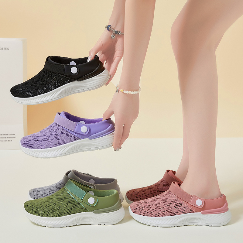 Summer new women's shoes fashion casual breathable mesh slippers shoes a slip-on half support shoes women's shoes