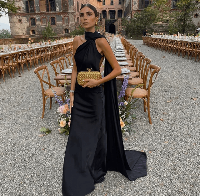 LuxeGlow Satin Ribbon Party Dress Elegant Halter Backless Summer Gown