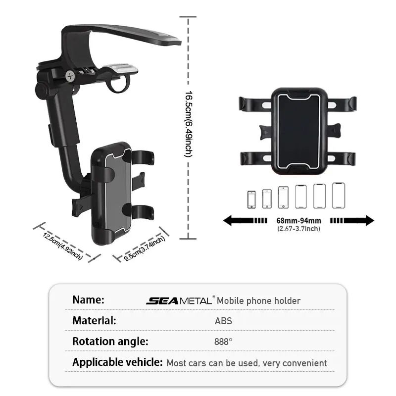 BLALION Universal High-Intensity Car Phone Holder | 360° Rotating & Retractable Dashboard Clip Mount