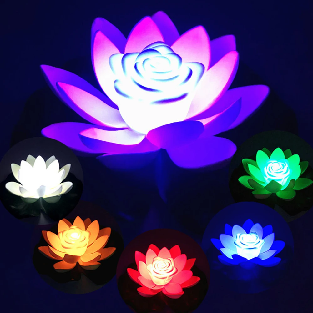 LED Waterproof Floating Lotus Light Battery Operated Artificial Lily Flower Night Lamp for Pond, Pool, Garden.