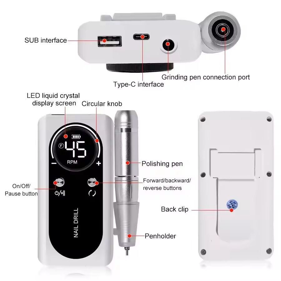 Professional Electric Nail Drill Machine – 45000RPM Rechargeable Low Noise Manicure Tool
