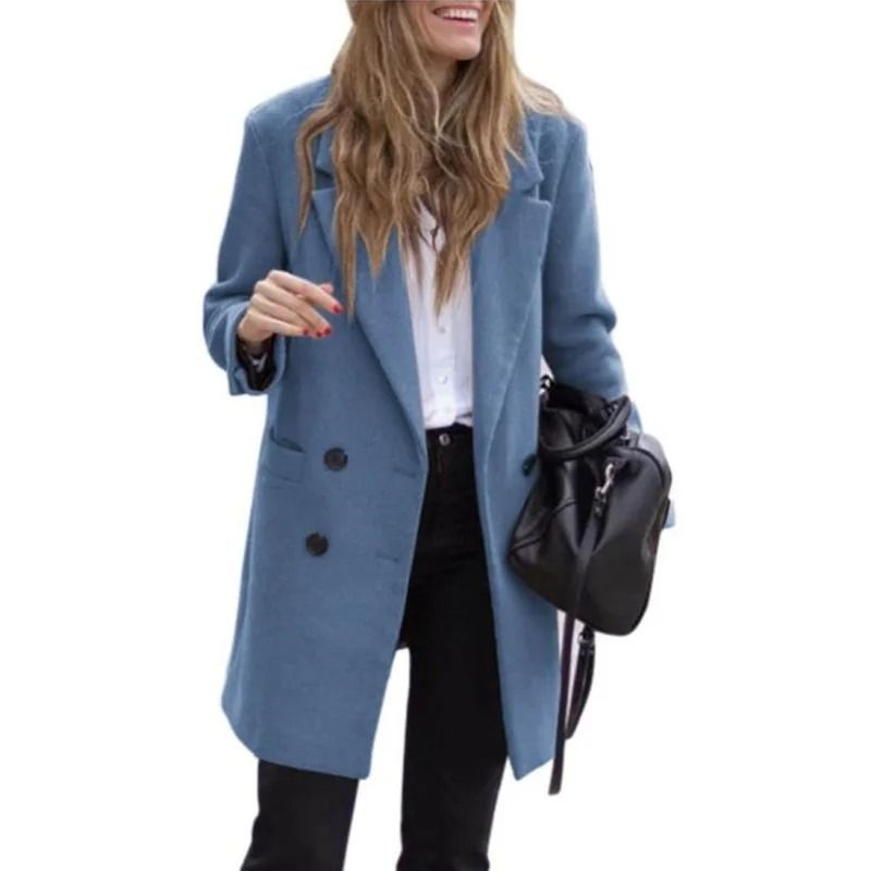 Double-Breasted Winter Wool Blend Coat