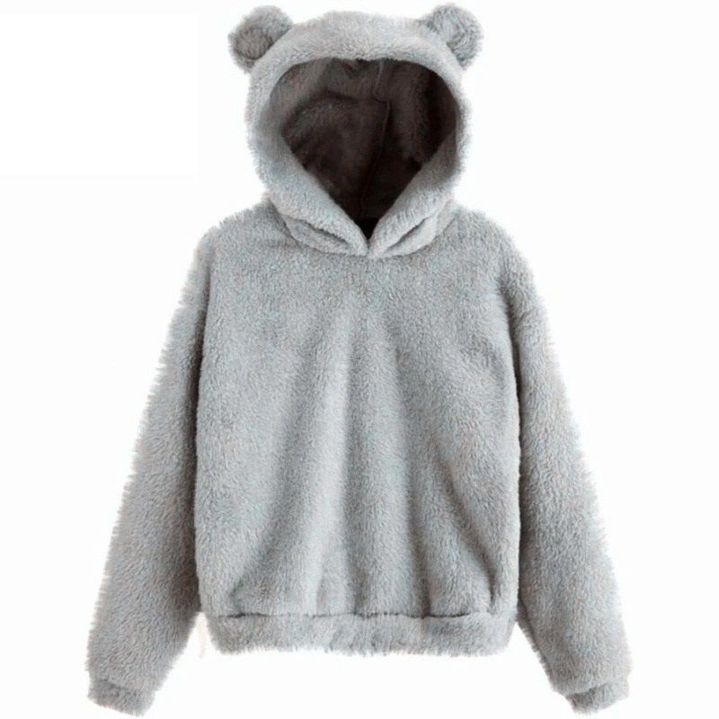 Womens Plush Rabbit Ear Hoodie with Long Sleeves