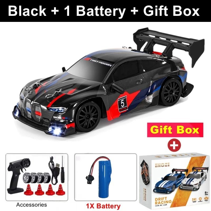 4WD RC Drift Car with LED Lights Rechargeable Remote Control Racing Toy