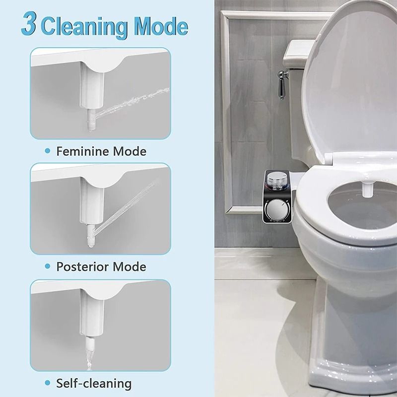Non-Electric Bidet Toilet Seat Attachment with Dual Nozzles
