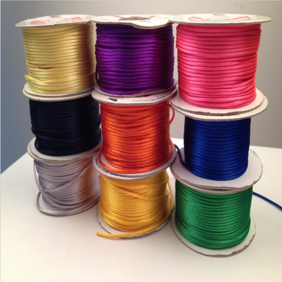 2MM Braided Macrame Cord Silk Rope Thread for DIY Chinese Knot, Satin Bracelets, Jewelry Making & Craft Beading Supplies
