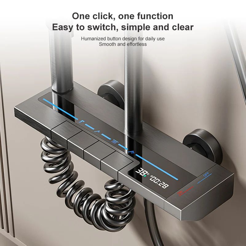 LumiFlow Digital Thermostatic Shower System with LED Display and Rainfall Shower Head