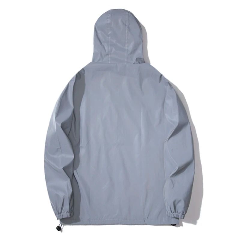 Night Reflective Jackets Double Fabric Windbreaker Hooded Jacket Men Hip Hop Dancer Waterproof Zipper Coats Outwear