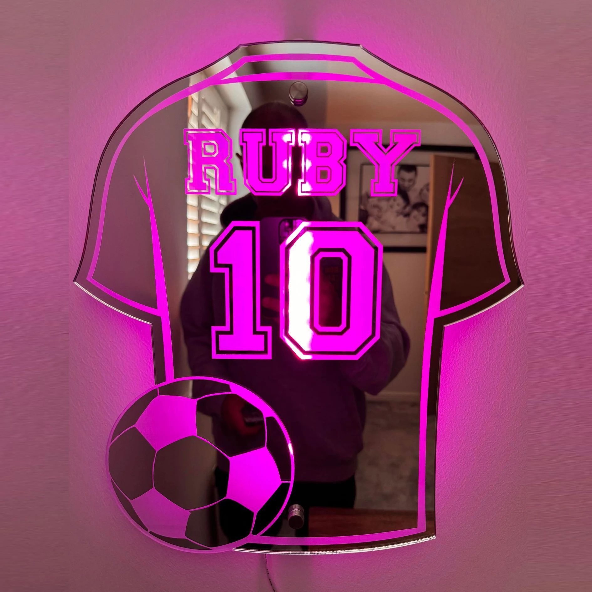 Personalized Football Shirt LED Mirror Custom Name Wall Decor for Man Cave