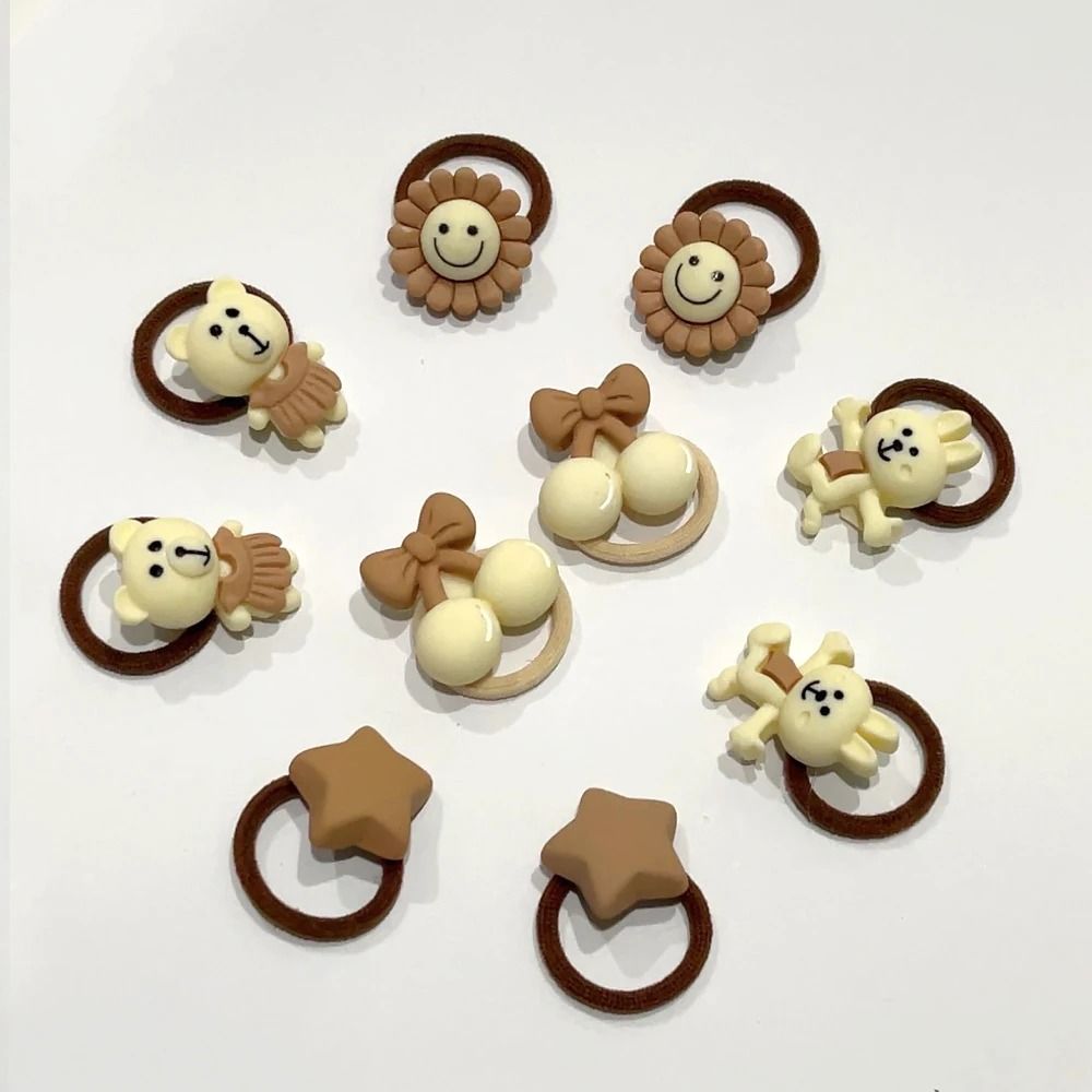 10-Piece Baby & Toddler Hair Tie Set – No-Hurt Elastic Mini Scrunchies with Cute Cartoon Bears, Rabbits & Flowers