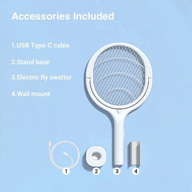 Electric Mosquito Swatter, Fast Charging Racket Kill Fly Bug Lamp with Safety Insulated Battery & ABS Adjustable Design