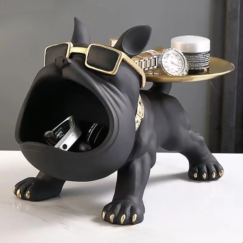 Bulldog Butler Tray Statue Decorative Storage Organizer for Home Decor