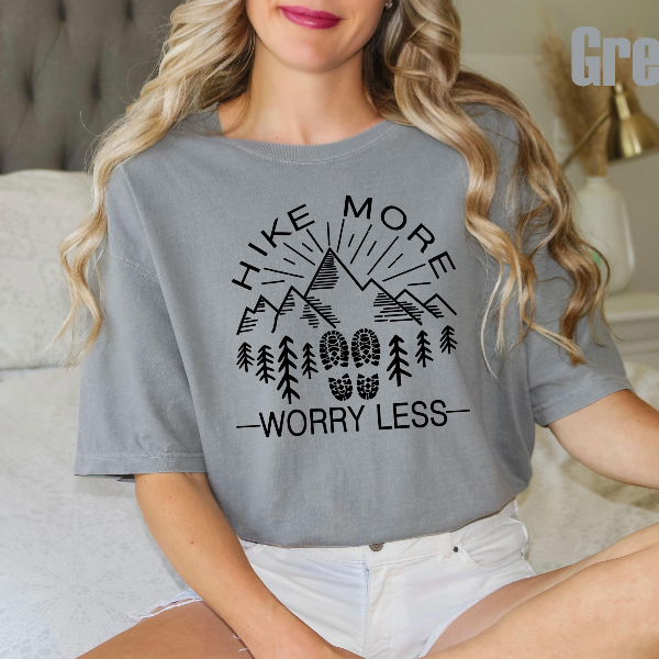 Comfort Colors Hiking Shirt – Hike More Worry Less Outdoor Mountain Nature Tee for Camping & Adventure Lovers