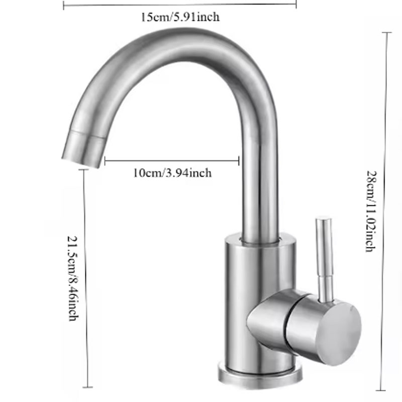 Stainless Steel Bathroom Faucet Swivel Single Lever Sink Mixer Tap