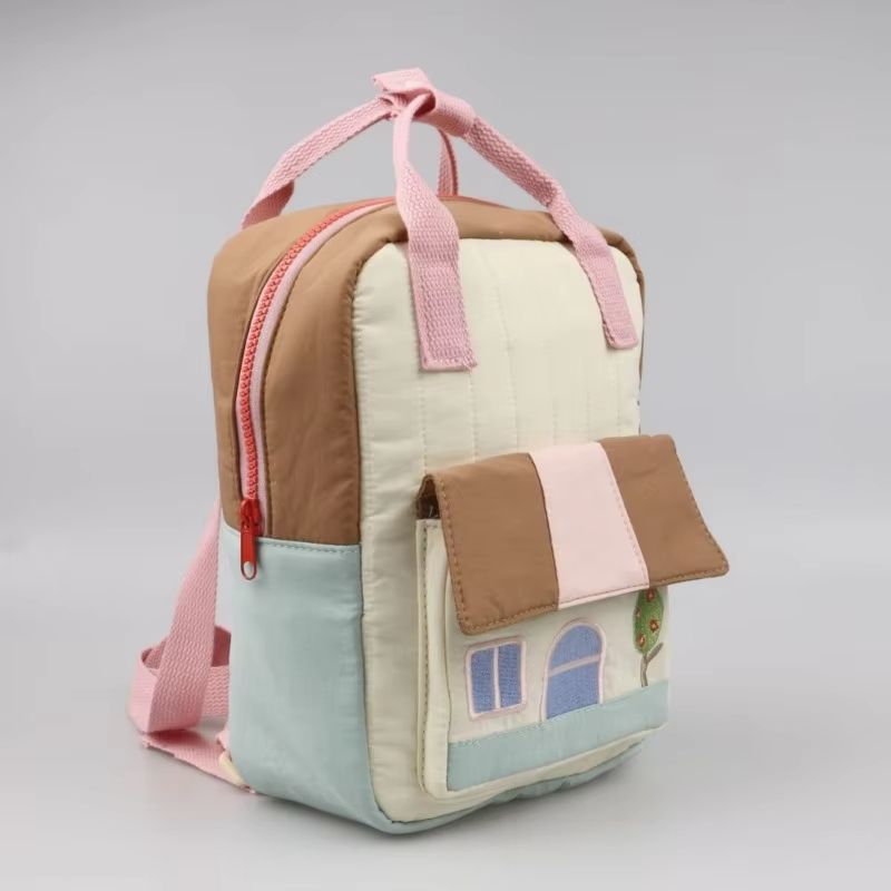 Tree House Embroidery Backpack – Lightweight Parent-Child Matching Bag for Boys and Girls, Contrasting Color Design