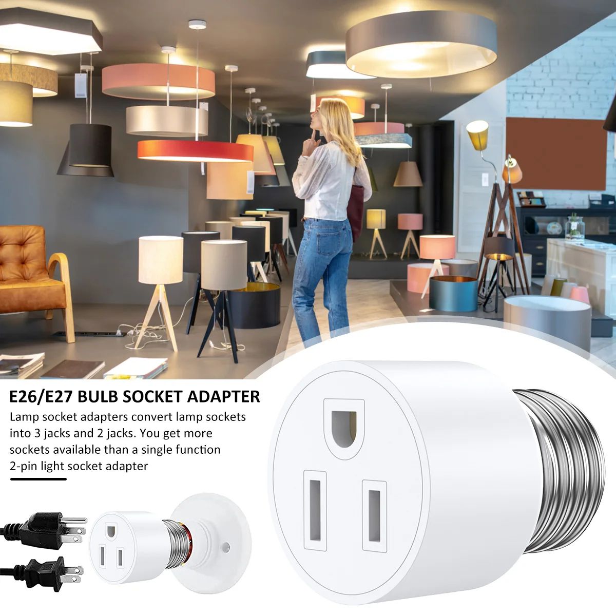 Universal Light Socket Adapter E26 E27 Converter 2PCS Heat Resistant Plug