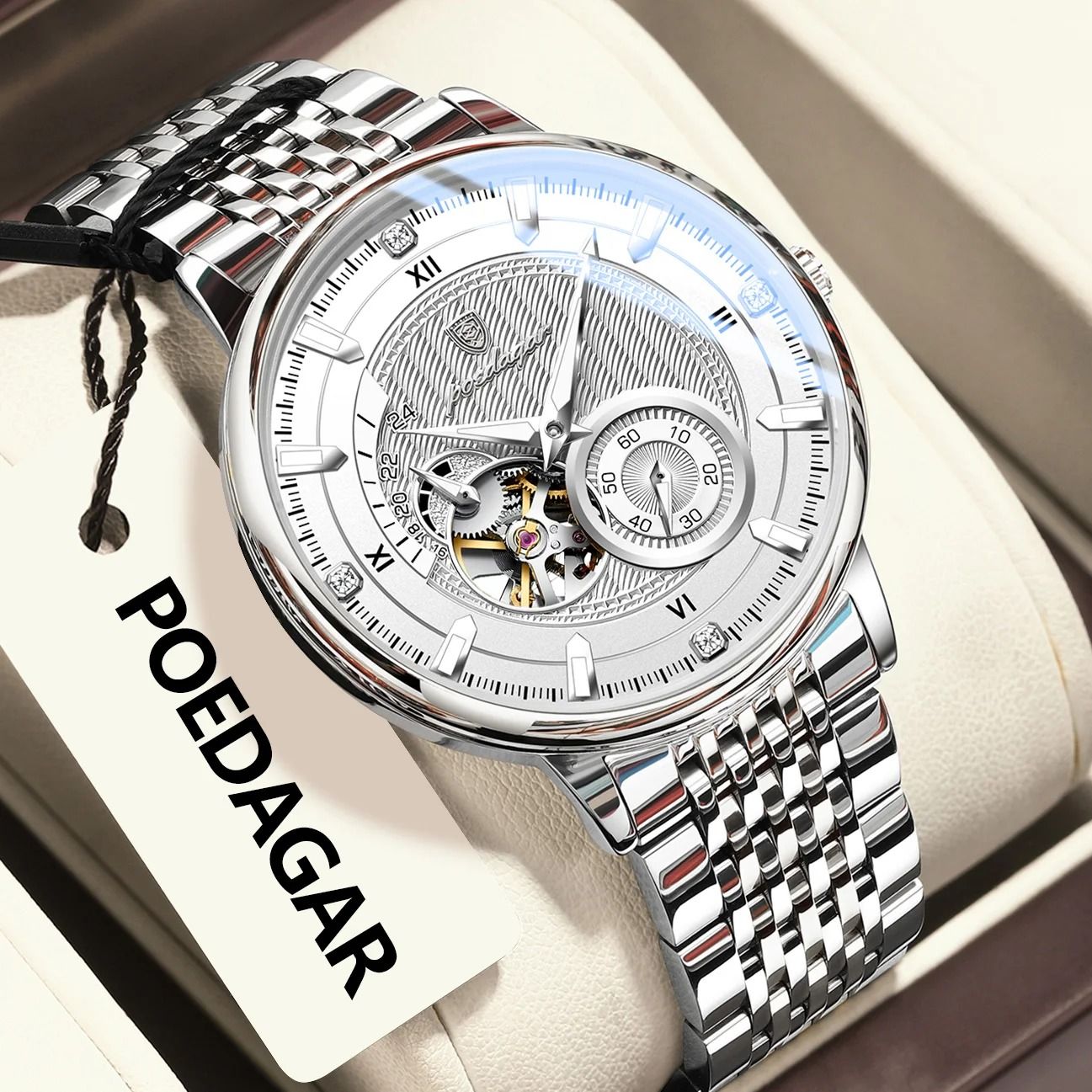 Hollow Tourbillon Mechanical Watch – Luxury Luminous Automatic Stainless Steel Timepiece