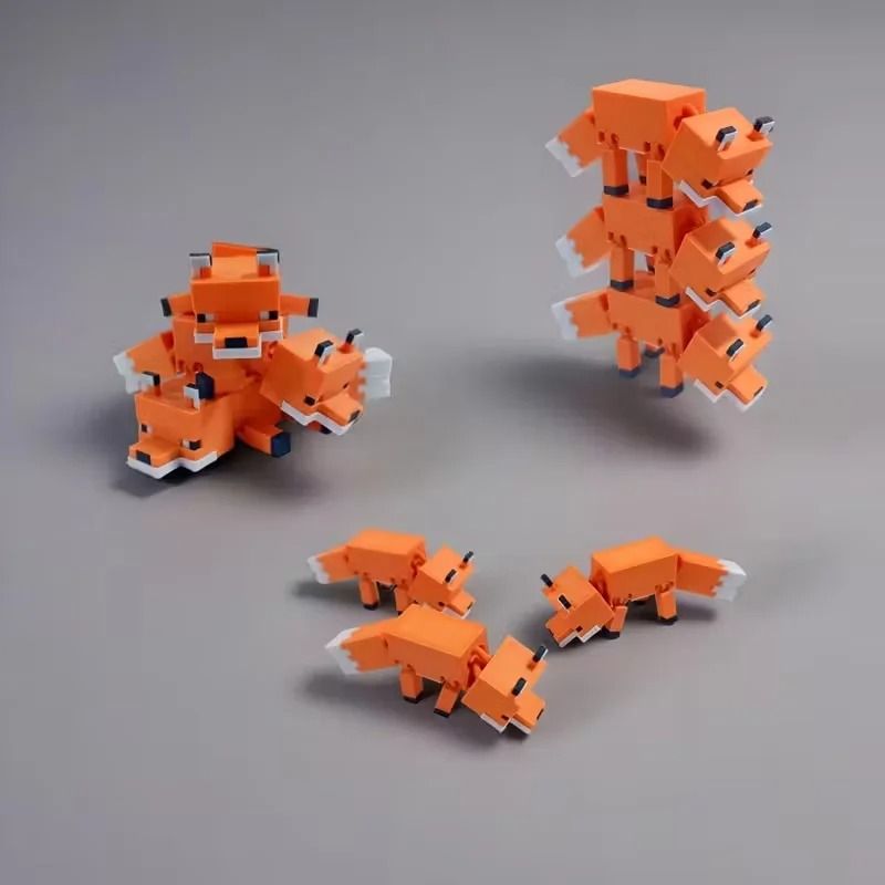 Articulated 3D Pixel Fox Figurine | High-Durability Kinetic Desktop Decor & Collectible Display