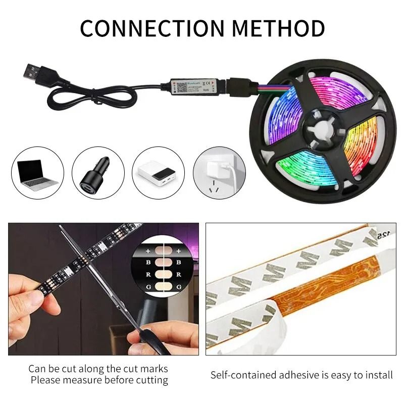 USB RGB LED Strip Light 3 Meter Bluetooth Music Control Backlight