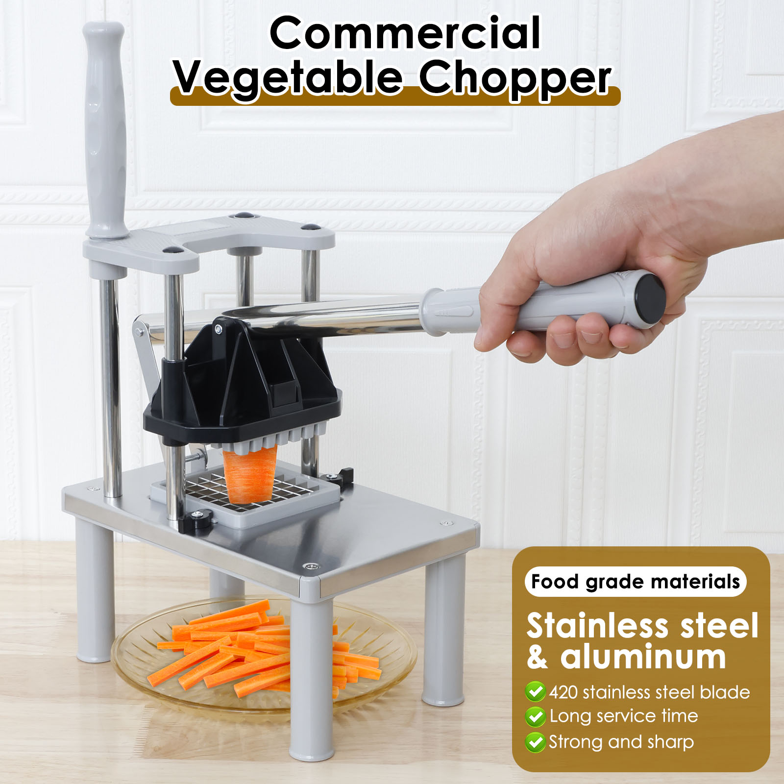 Stainless Steel French Fry Cutter & Vegetable Chopper with Replacement Blades