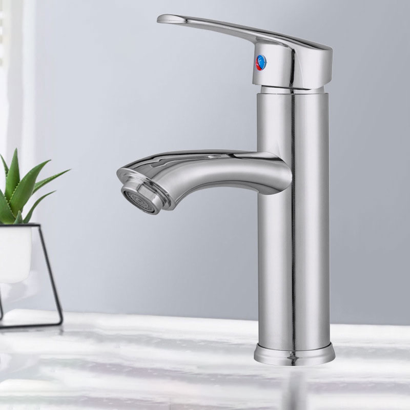 Silver Bathroom Sink Faucet Single Handle Hot and Cold Mixer Tap
