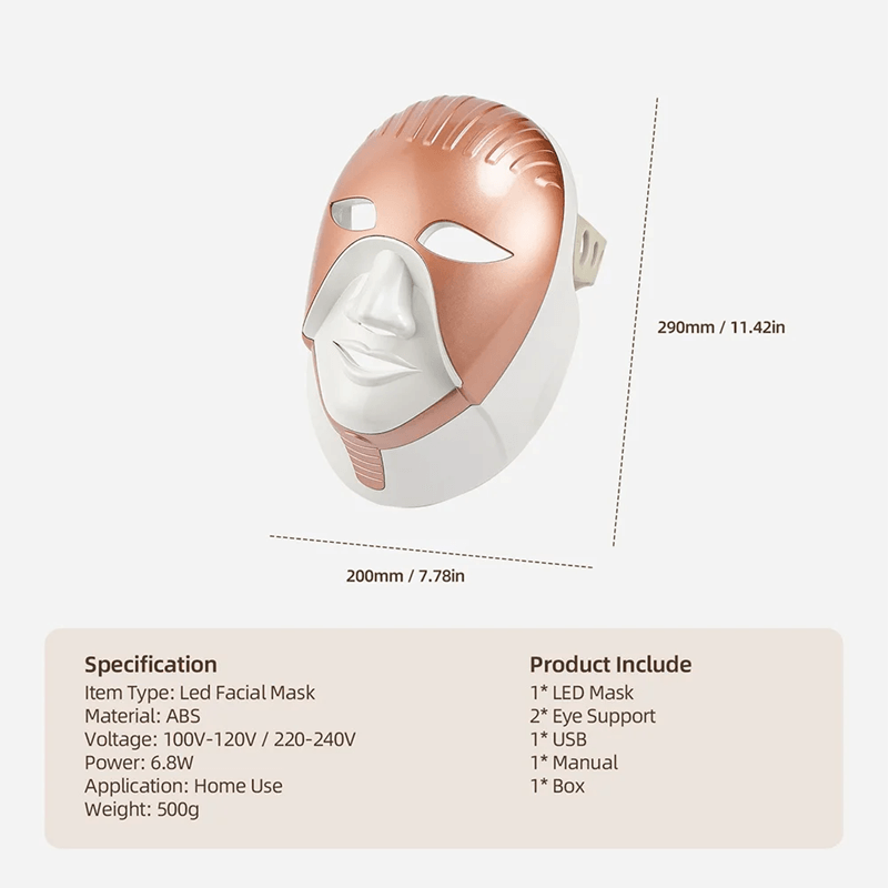 Wireless 7-Color LED Face and Neck Therapy Mask for Anti-Aging & Skin Rejuvenation