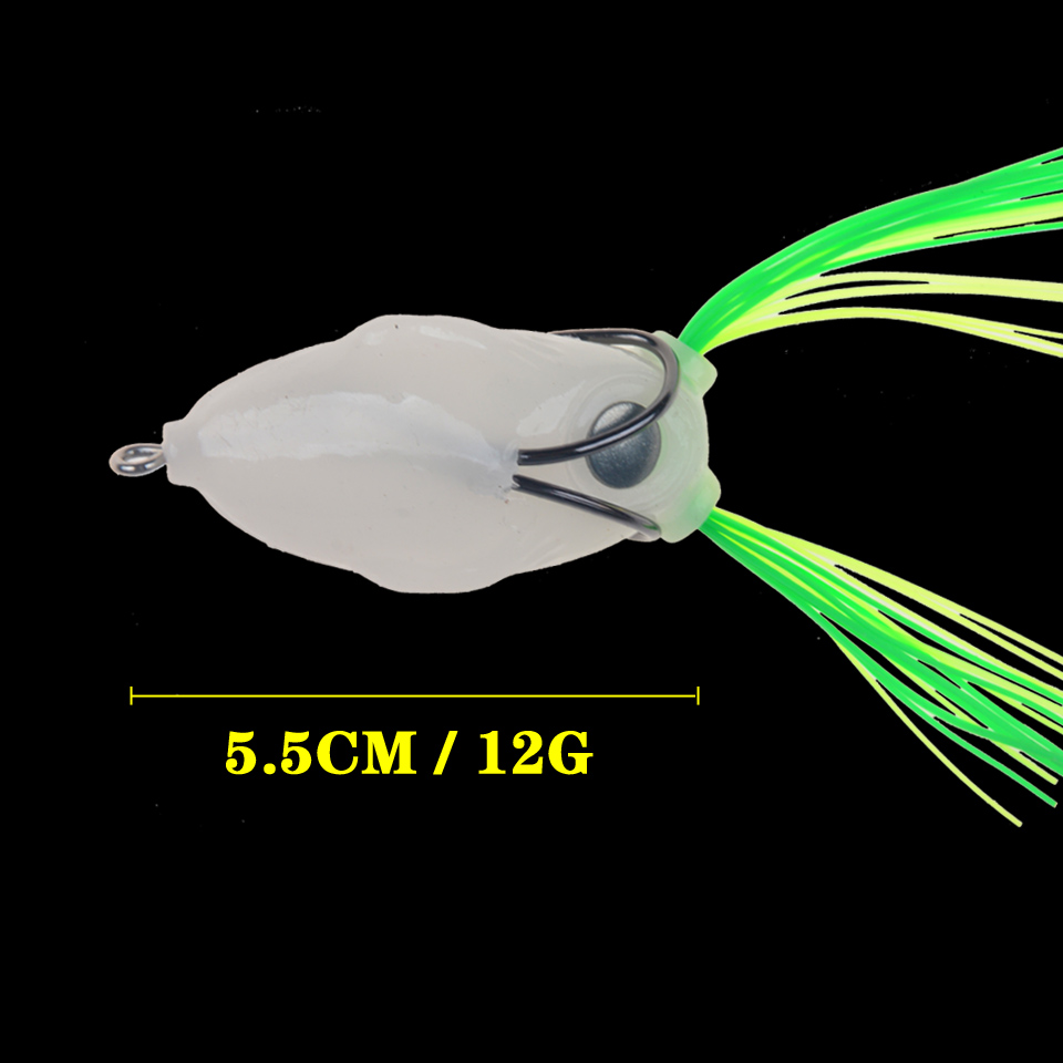 Fishing Lures, Treble Hooks, Night Light Soft Tube Bait, Topwater Ray Frog Lure
