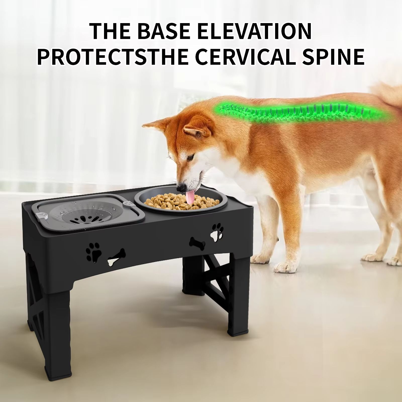 3-in-1 Adjustable Pet Feeder with Double Bowls, Slow Feeder Design, and Foldable Stand