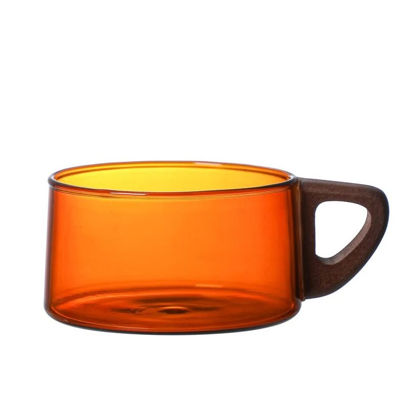 Glass American Latte Coffee Cup with Wooden Tray