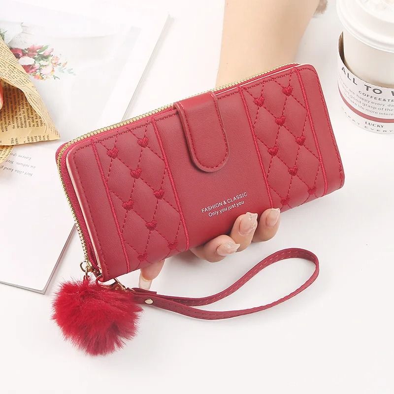 Womens Long PU Leather Wallet with Zipper and Wristlet