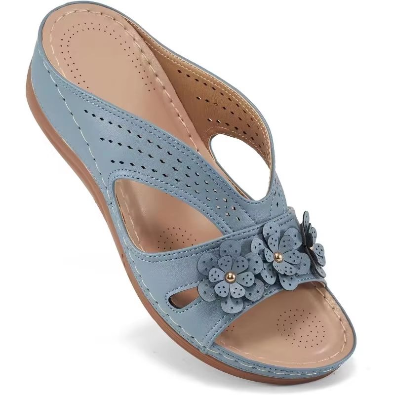 BloomStep Women's Wedge Sandals – Flower Hollow Casual Slippers with Non-Slip Sole