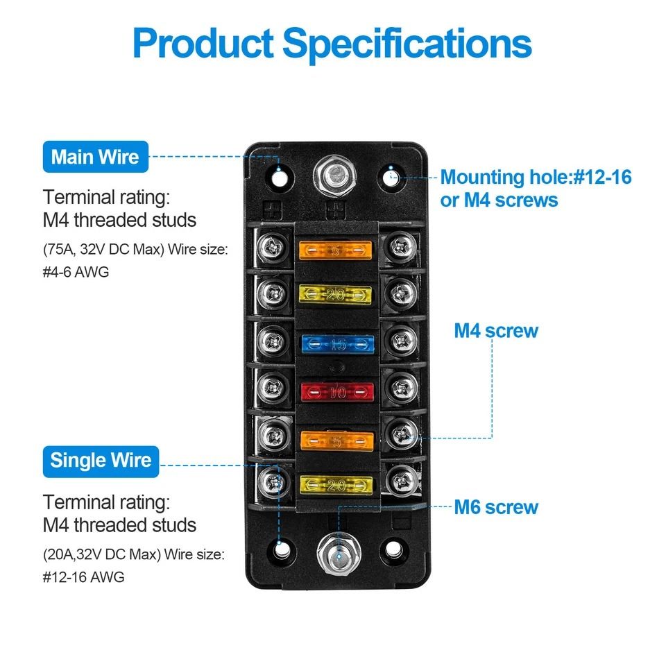 Universal Way Fuse Block Power Distribution Holder Kit for Car and Boat Electrical Systems