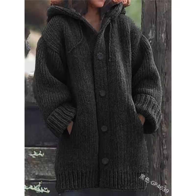 Warm Luxe Womens Chunky Knit Button-Down Cardigan Coat with Pockets
