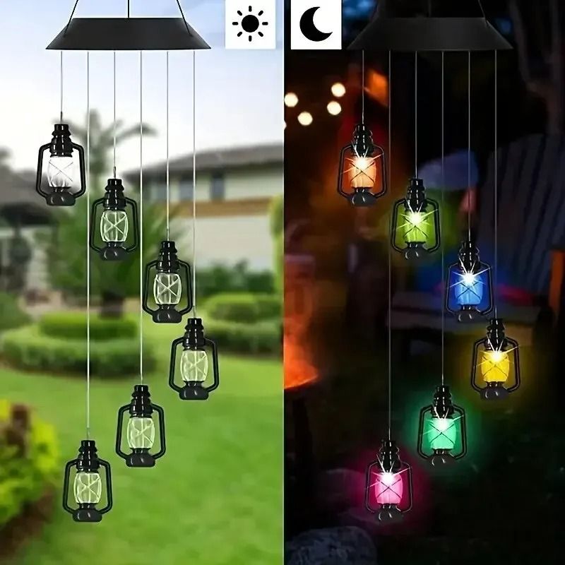 Solar Wind Chime Kerosene Lamp Retro Hanging Lantern for Garden and Porch Decoration