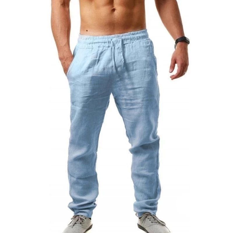 BreezeFlex Mens Linen Pants – Breathable Cotton Linen Casual Trousers with Elastic Waist