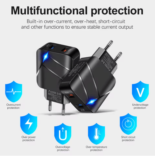28W Dual USB QC3.0 Fast Charger with LED Light EU Plug