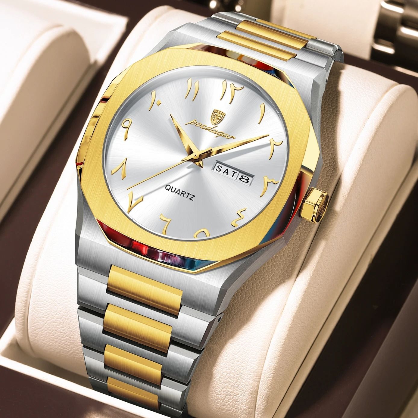 Mens Military Style Watch with Weekday Calendar and Waterproof Design