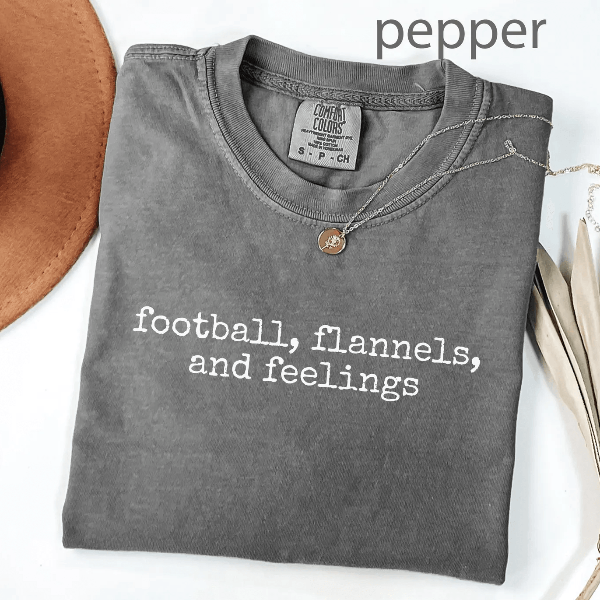Comfort Colors Football Flannels and Feelings Shirt Cozy Fall Game Day Tee
