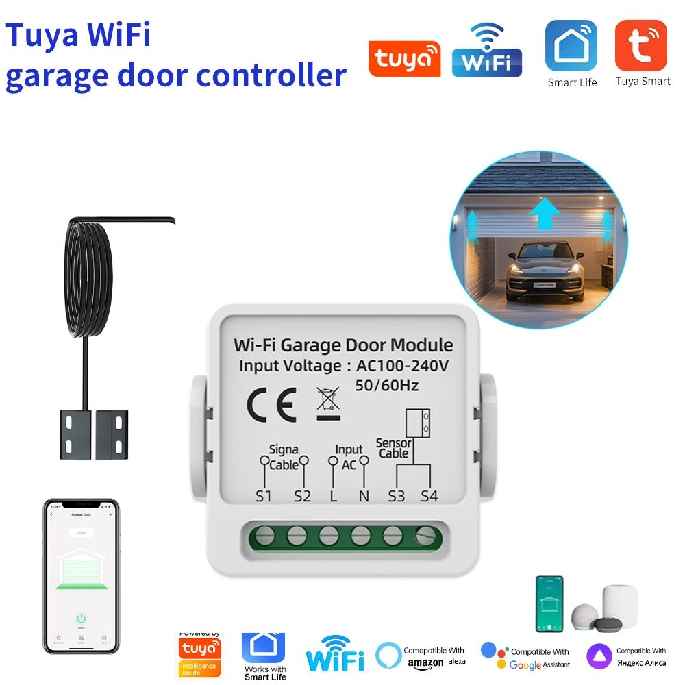 WG01 Tuya Smart Garage Door Opener Controller with Dry Contact Switch, WiFi Remote Control, Alexa & Google Home