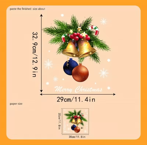 Reusable Christmas Window Stickers – Static Cling Golden Bells, Red Berries & Snowflakes (1pc / 2pcs)