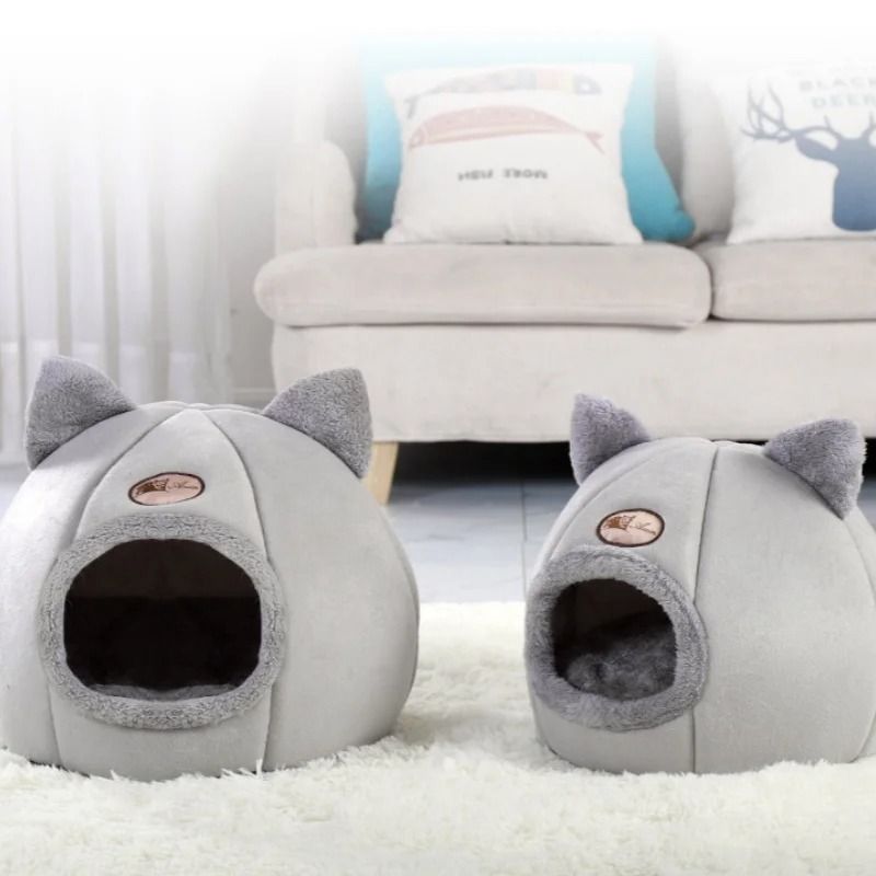 Warm Winter Cat Cave Bed with Removable Cushion