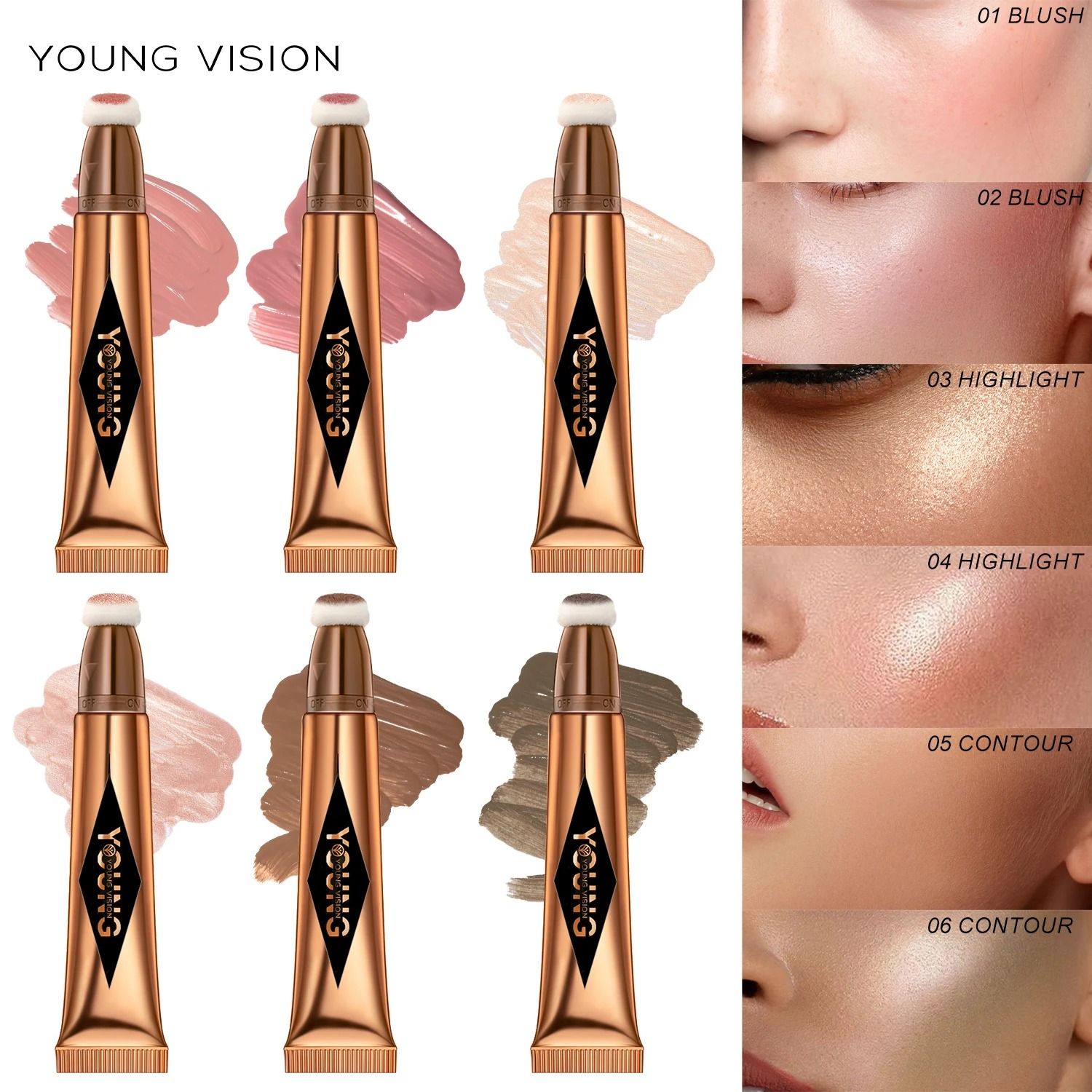 Young Vision Air Cushion Powder Blusher High Gloss Stick 6 Shades