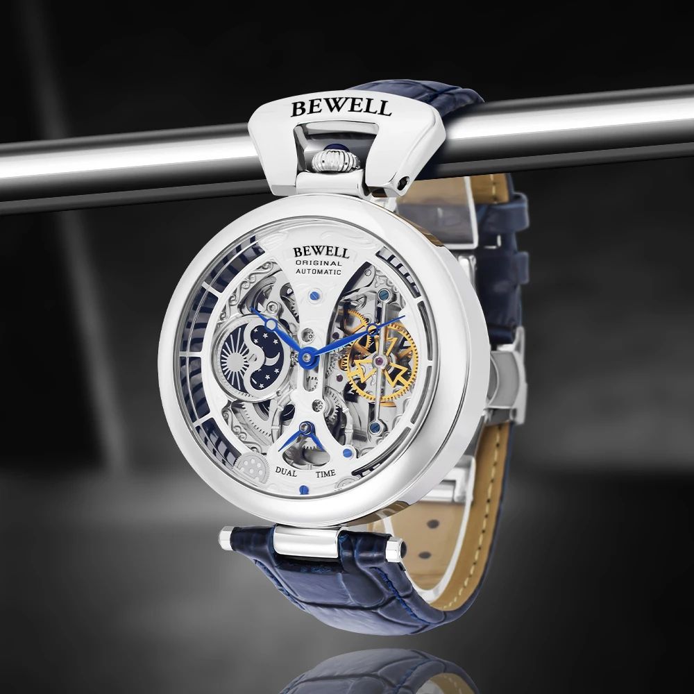 High-End Automatic Mechanical Men's Watch with Skeleton Dial & Leather Strap