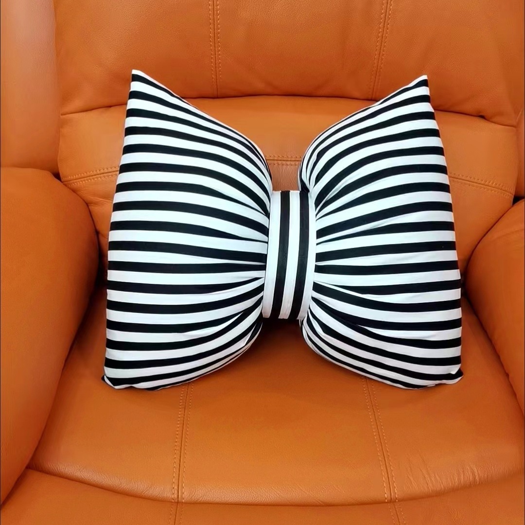 Office Lumbar Pillow, Stripe Bow Cushion Sofa Back Pillow, Photography Cushion