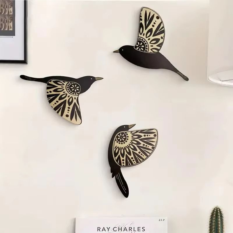 5pc Wooden Black Bird Wall Decor Vintage Gothic Raven Silhouettes for Home and Garden