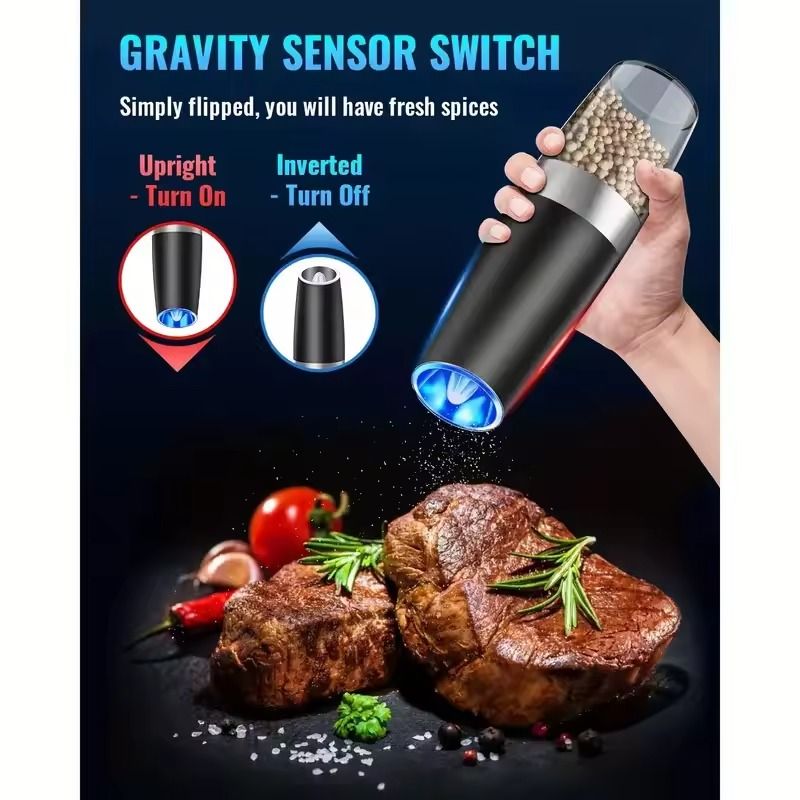 Gravity Electric Salt and Pepper Mill with Automatic Tilt Grind and Adjustable Coarseness