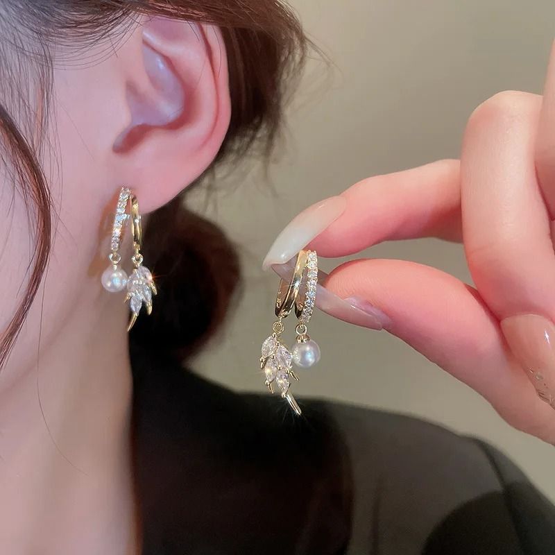 Elegant Crystal Leaf Drop Earrings