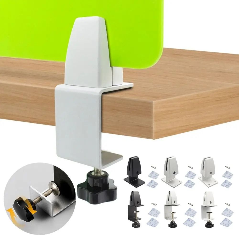 Adjustable Aluminum Desk Partition Clamp Glass Divider Clip (Black White Silver)