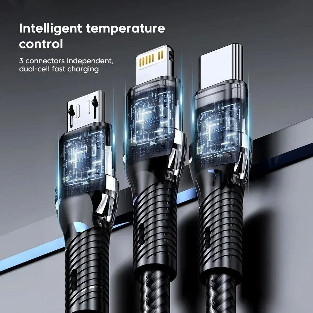 120W 3-in-1 Fast Charging Cable with Multiport Connectors