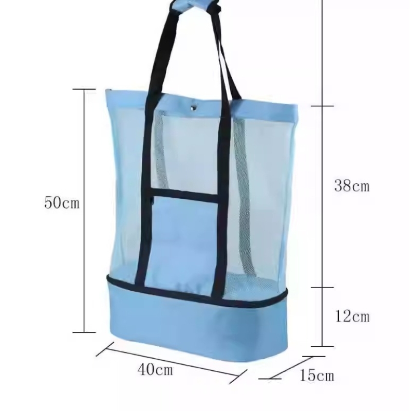 Large Capacity Mesh Beach Bag with Insulated Double Layer Transparent Tote